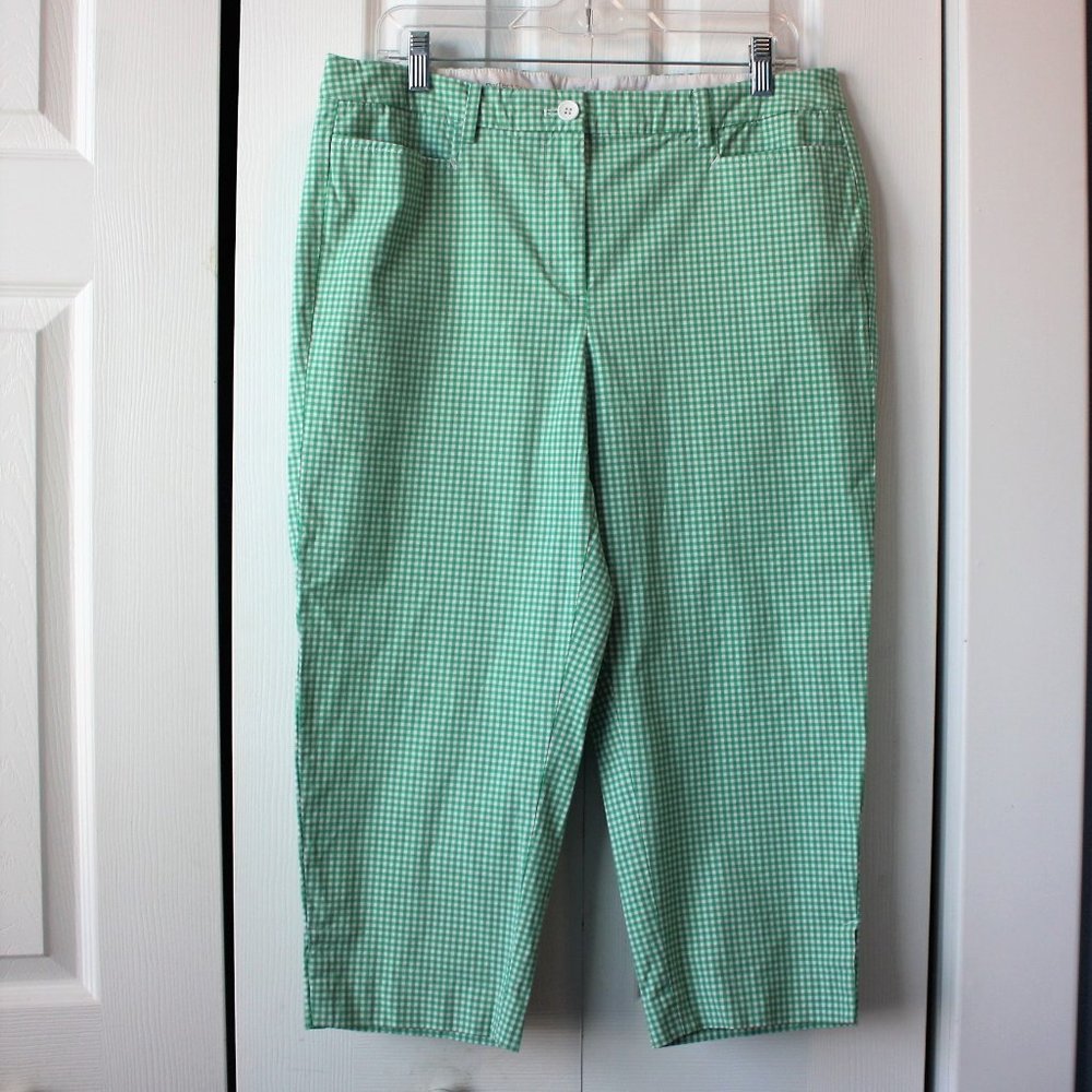 Talbots Size 12 Green Gingham Plaid Perfect Skimmer Cropped Pant - Picture 2 of 7